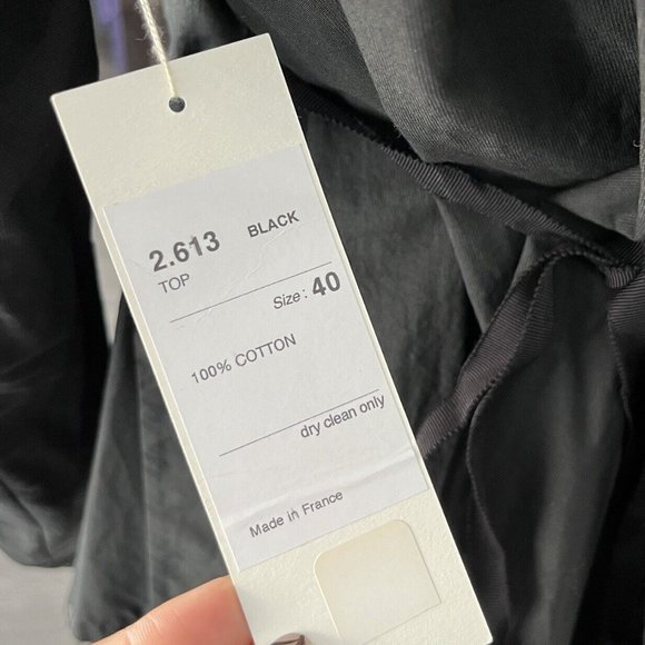 NWOT $590 Marc Le Bihan Black Long Sleeve Cotton Blouse French sz 40 US sz 8 - Picture 9 of 10